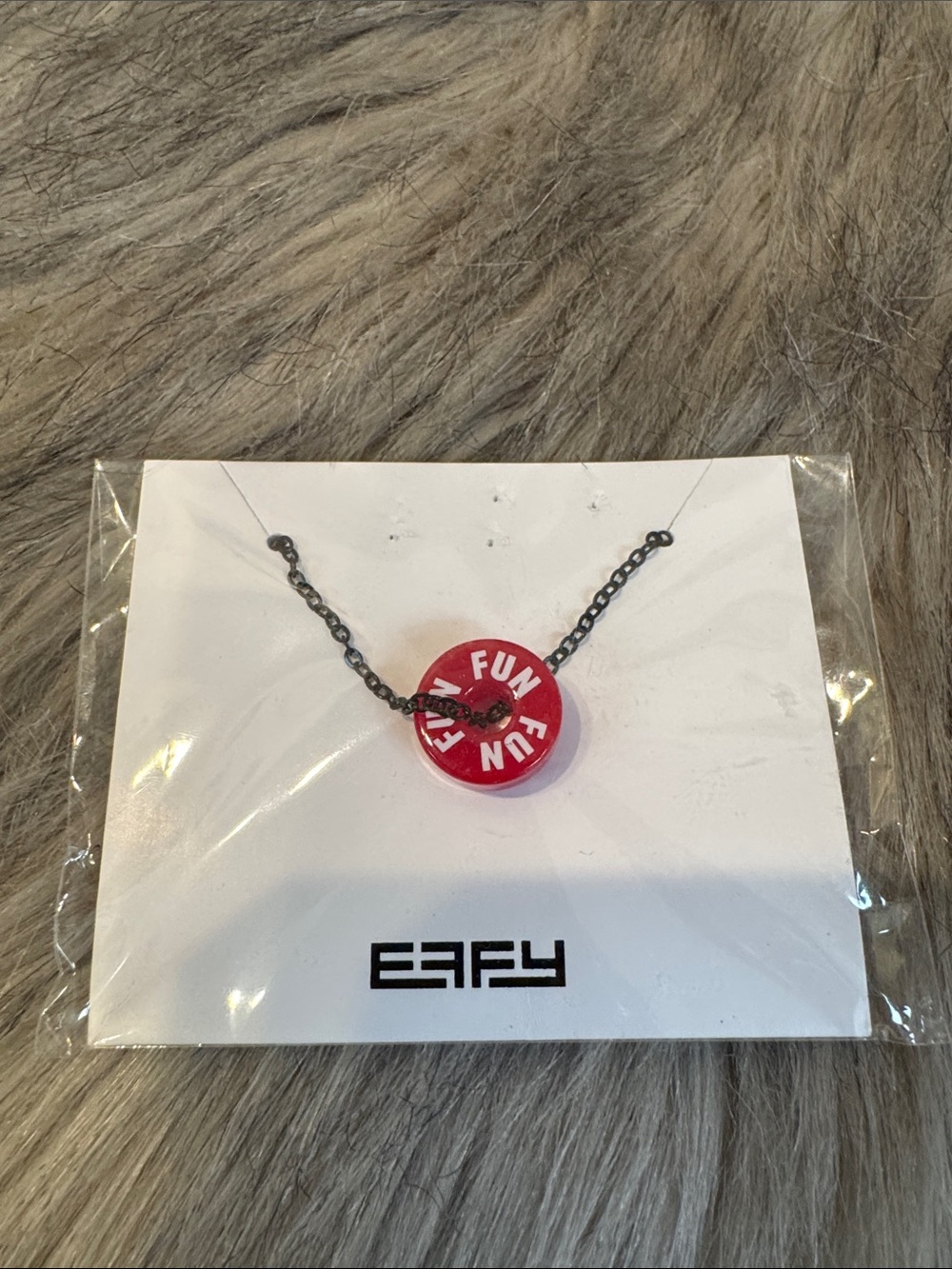 NWOT Effy Red "FUN" Button Pendant Necklace with Black Chain